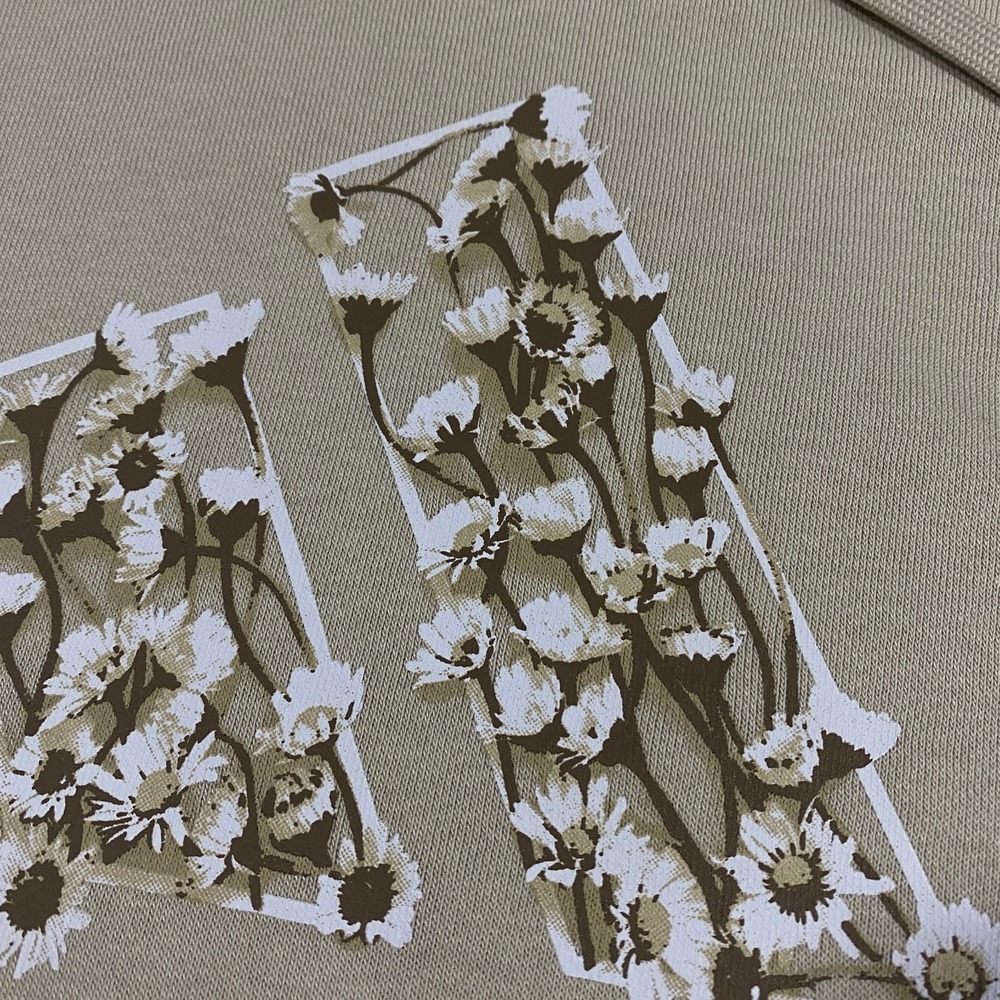 Adidas Trefoil Floral Logo Hoodie Womens XL Beige Pullover Fleece Sweatshirt - Picture 6 of 16